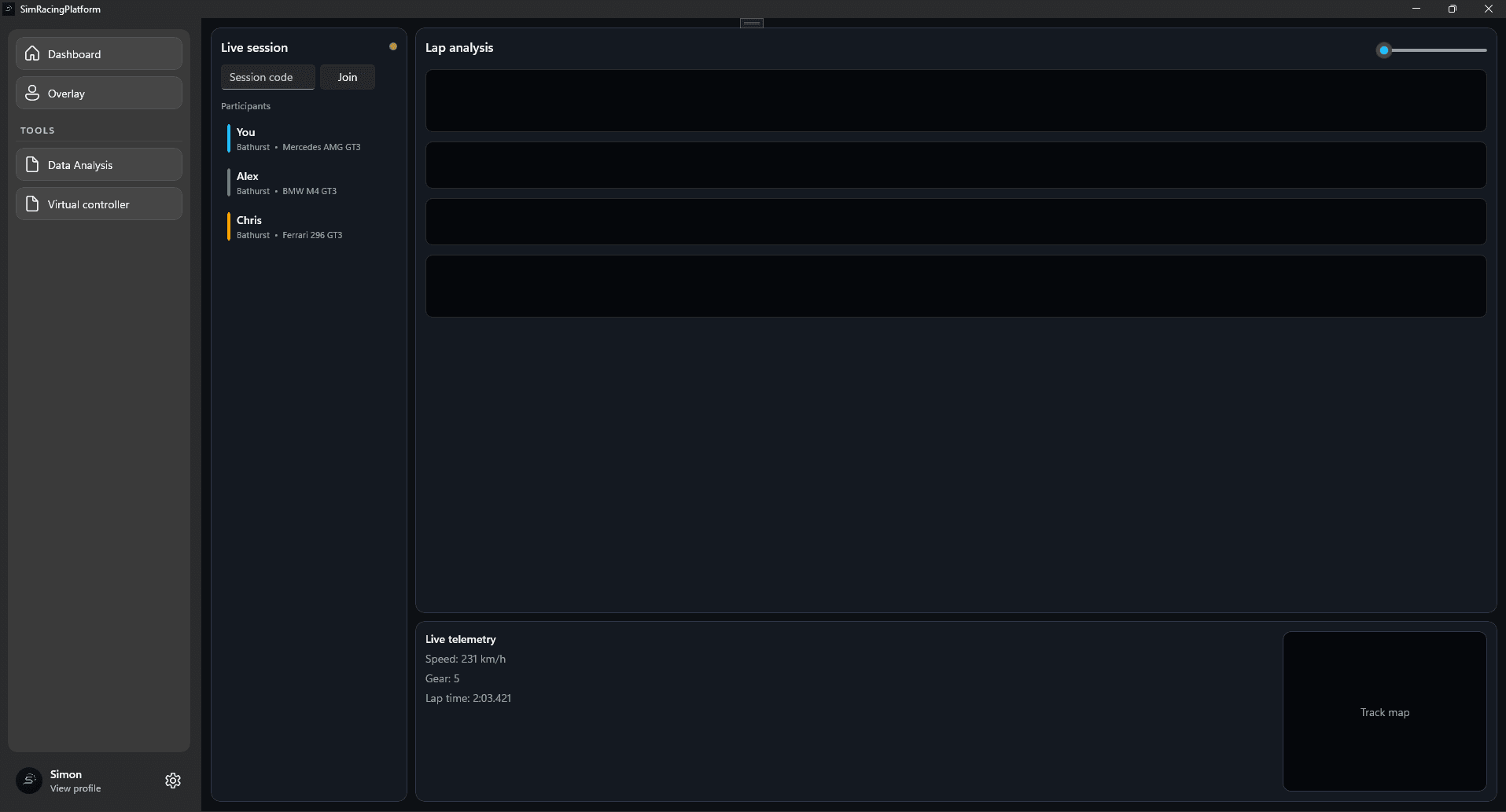 A lap analysis page in progress.