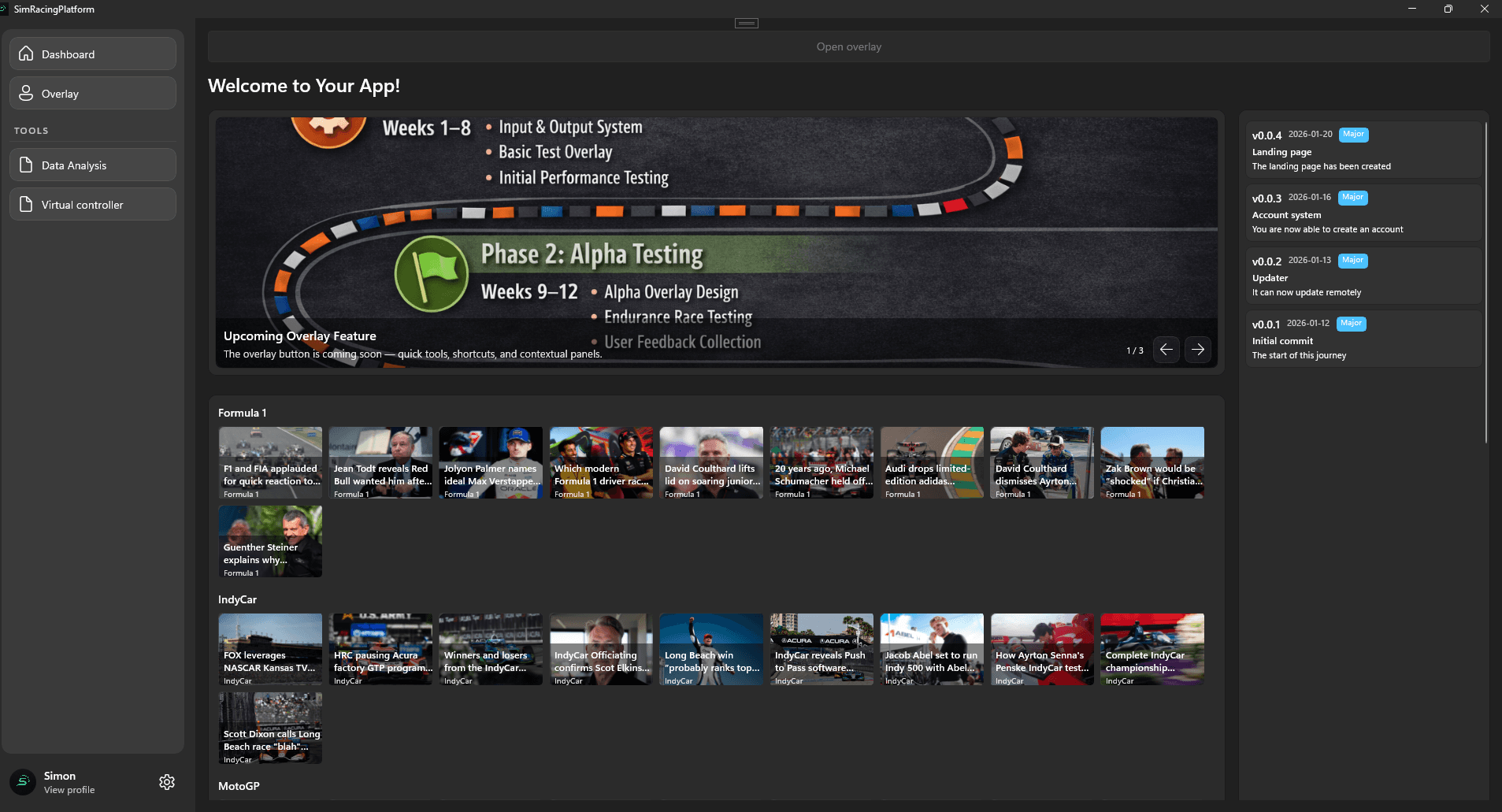 The homepage with news outlet.
